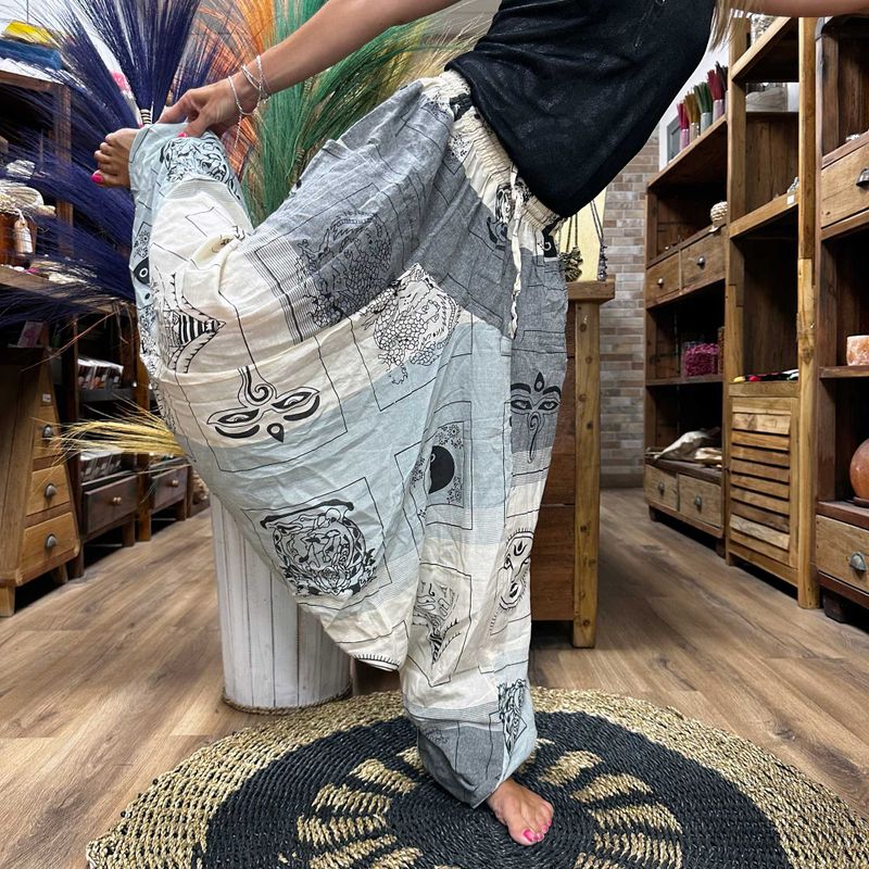 Pantalons de Yoga et Festival - Aladdin Imprimés Himalayens sur Gris