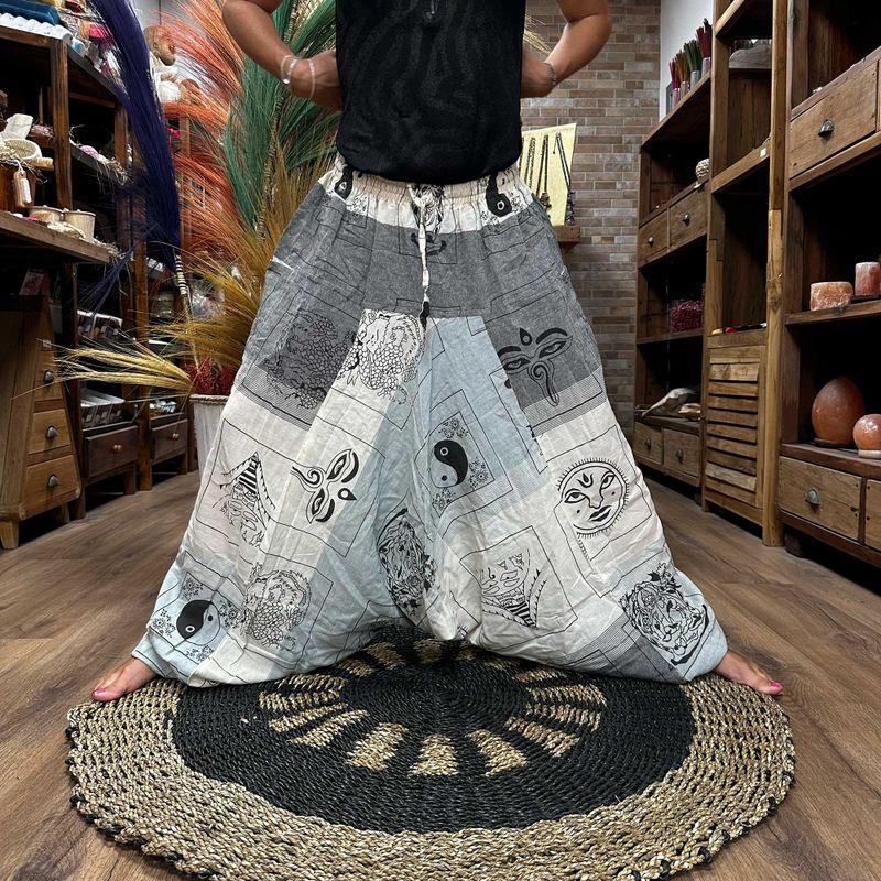 Pantalons de Yoga et Festival - Aladdin Imprimés Himalayens sur Gris