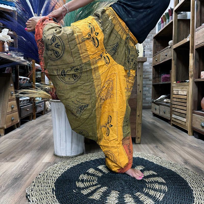 Pantalons de Yoga et Festival - Aladdin Imprimés Himalayens sur Orange