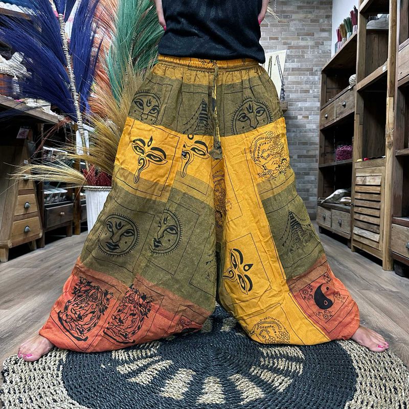Pantalons de Yoga et Festival - Aladdin Imprimés Himalayens sur Orange
