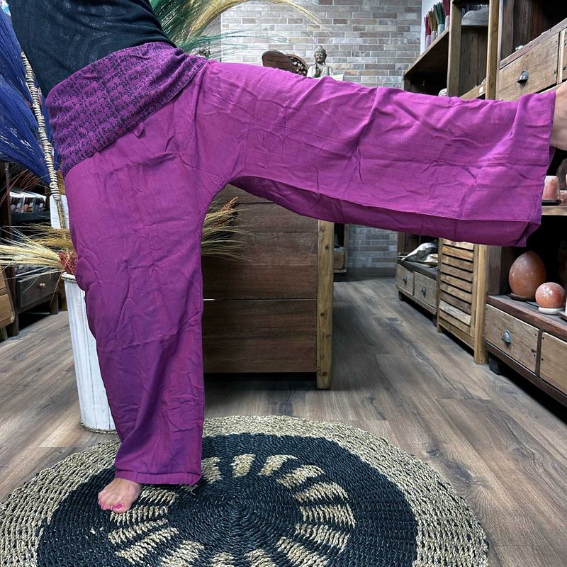 Pantalons de Yoga et Festival - Pêcheur Thai Mandala Mantra sur Violet