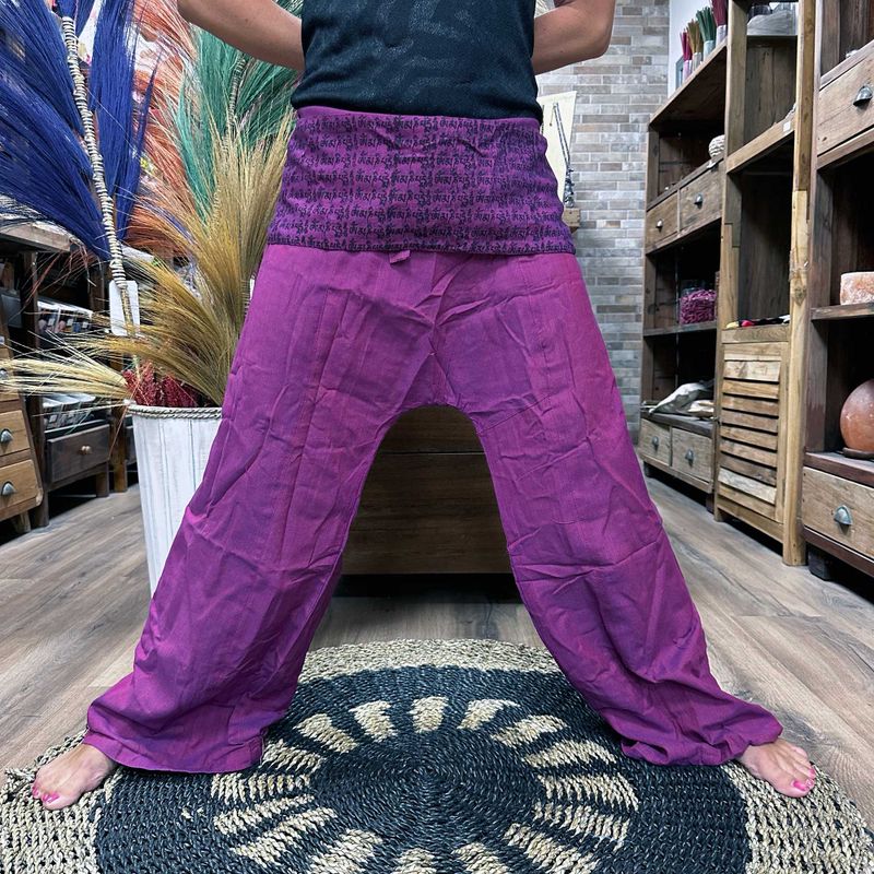 Pantalons de Yoga et Festival - Pêcheur Thai Mandala Mantra sur Violet