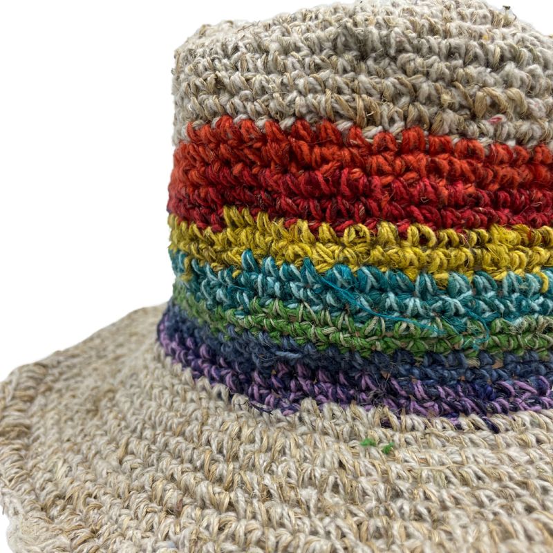 Chapeau Boho Festival chanvre & coton tricoté – Arc-en-ciel