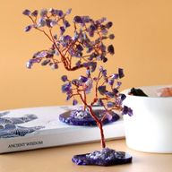 Arbre à Pierres Précieuses - Améthyste sur Base d'Agate Naturelle (35 pierres)