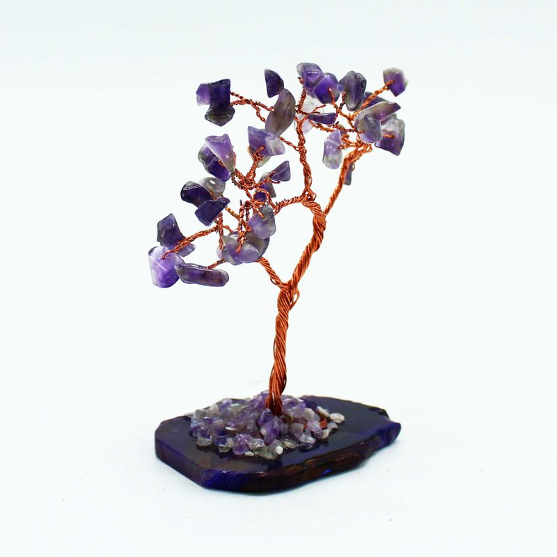 Arbre à Pierres Précieuses - Améthyste sur Base d'Agate Naturelle (35 pierres)