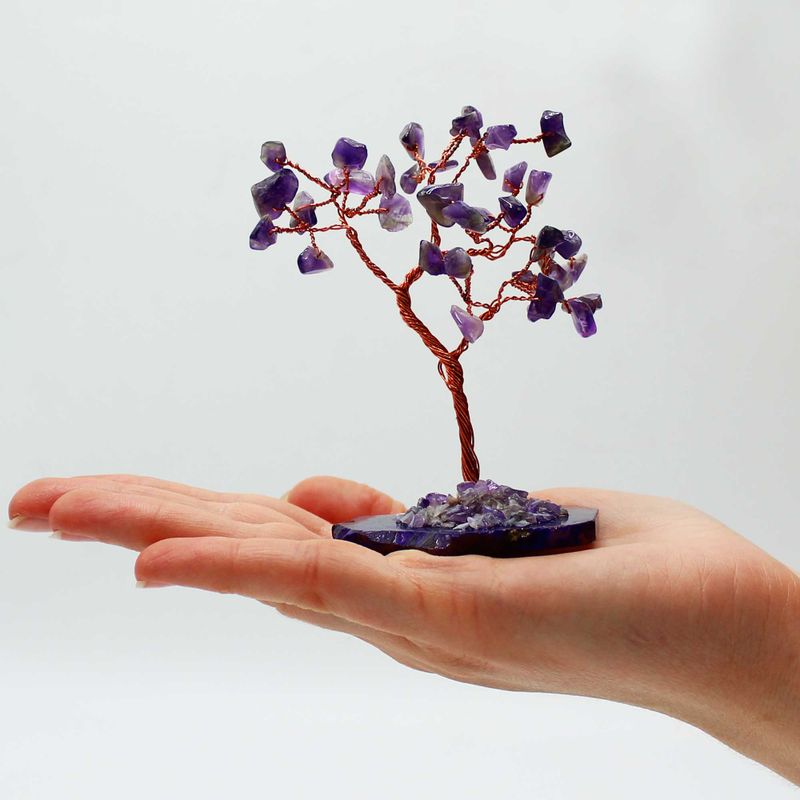 Arbre à Pierres Précieuses - Améthyste sur Base d'Agate Naturelle (35 pierres)
