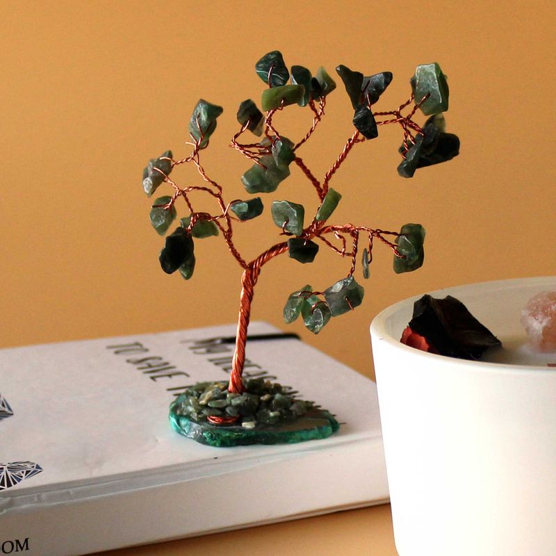 Arbre à Pierres Précieuses - Aventurine Verte sur Base d'Agate Verte (35 pierres)