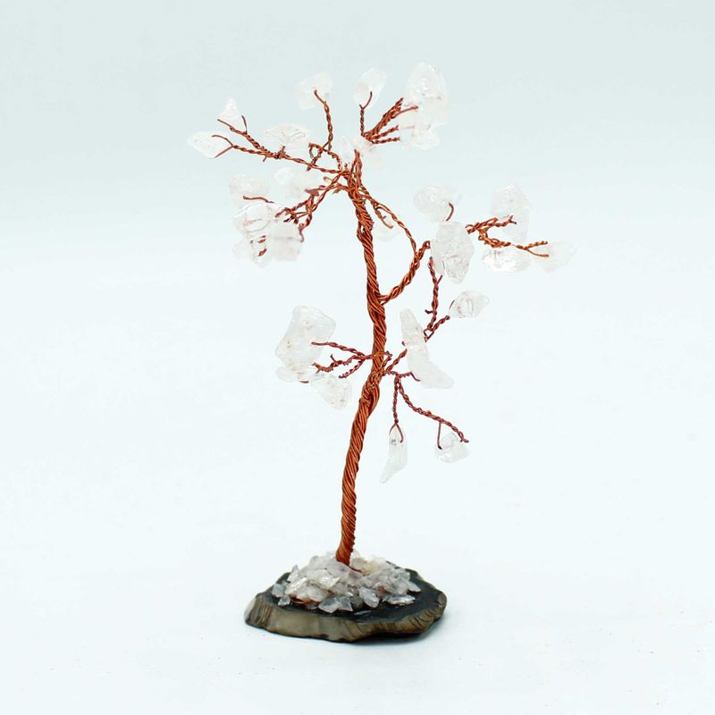 Arbre à Pierres Précieuses - Quartz de Roche sur Base d'Agate Noire (35 pierres)