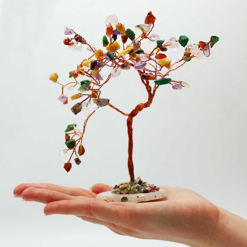 Grand Arbre de Pierres Précieuses - Multi Pierres sur Base d'Agate Naturelle (100 pierres)