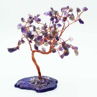 Grand Arbre de Pierres Précieuses - Améthyste sur Base d'Agate Naturelle (100 pierres)