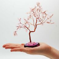 Grand Arbre de Pierres Précieuses - Quartz Rose sur Base d'Agate Rose (100 pierres)