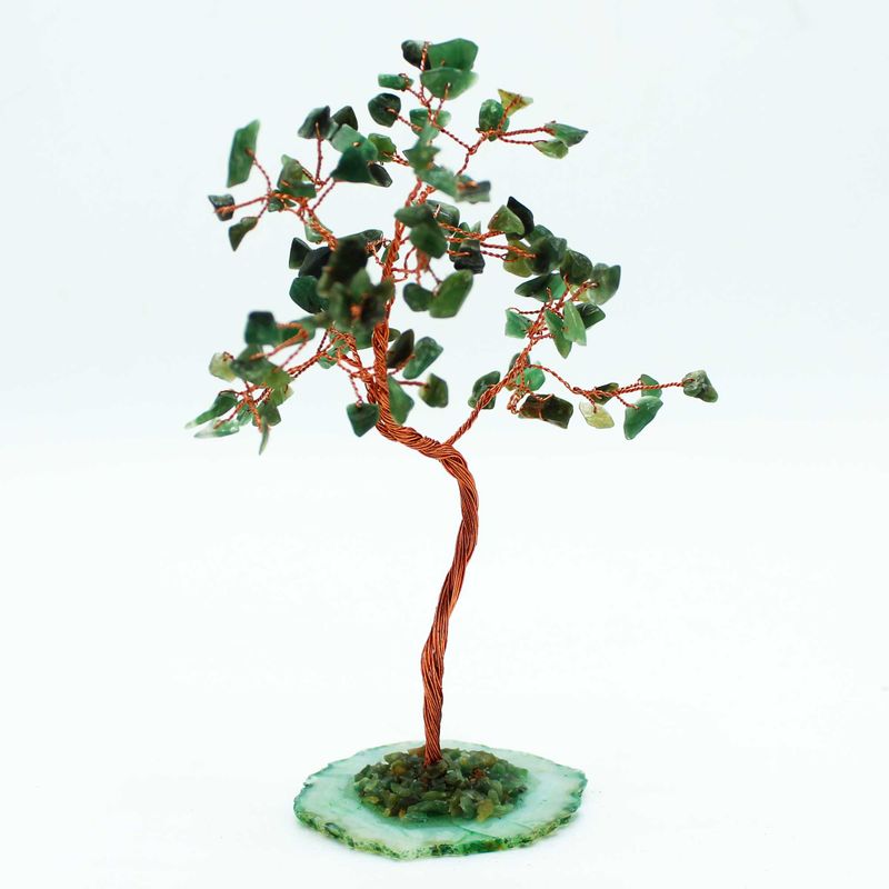 Grand Arbre de Pierres Précieuses - Aventurine Verte sur Socle d'Agate Verte (100 pierres)