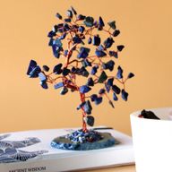 Grand Arbre de Pierres Précieuses - Lapis-lazuli sur Socle d'Agate Bleue (100 pierres)