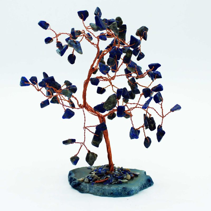 Grand Arbre de Pierres Précieuses - Lapis-lazuli sur Socle d'Agate Bleue (100 pierres)