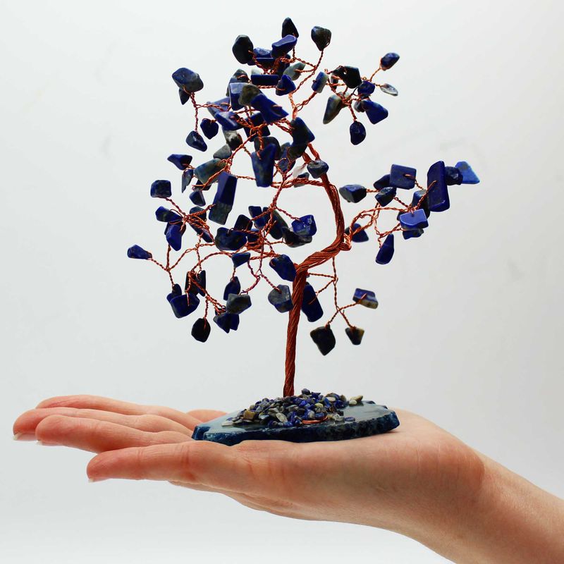 Grand Arbre de Pierres Précieuses - Lapis-lazuli sur Socle d'Agate Bleue (100 pierres)