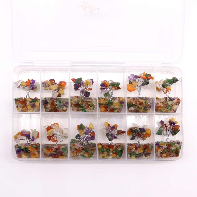 Mini Arbres de Gemmes sur Base d'Orgonite - Multi Pierres (15 pierres)