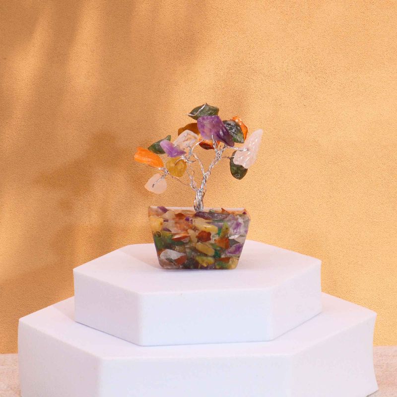 Mini Arbres de Gemmes sur Base d'Orgonite - Multi Pierres (15 pierres)
