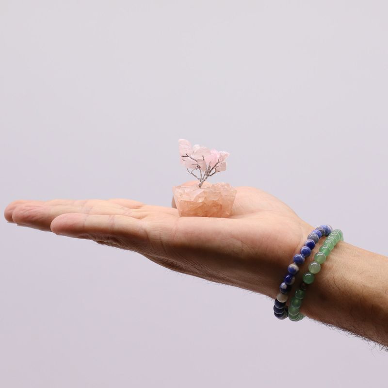 Mini Arbres de Gemmes sur Base d'Orgonite - Quartz Rose (15 pierres)