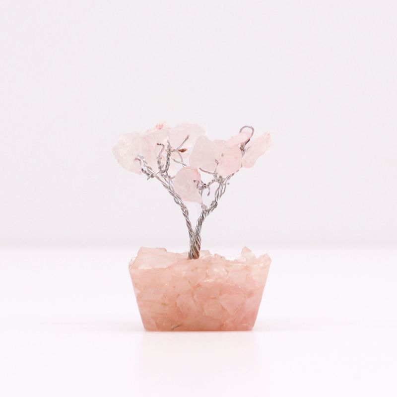 Mini Arbres de Gemmes sur Base d'Orgonite - Quartz Rose (15 pierres)
