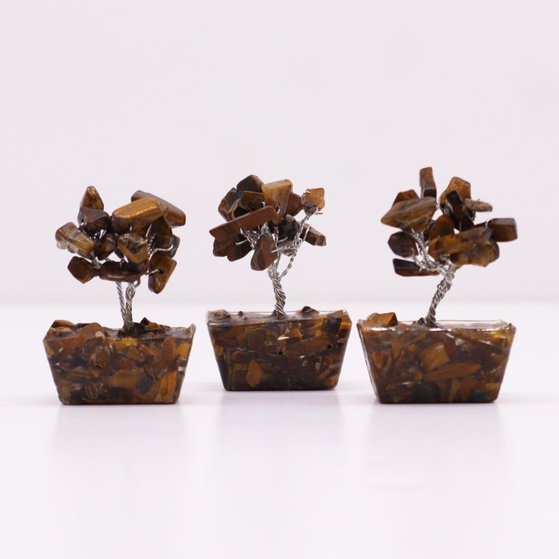 Mini Arbres de Gemmes sur Base d'Orgonite - Oeil de Tigre (15 pierres)