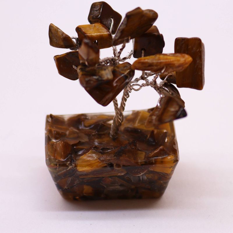 Mini Arbres de Gemmes sur Base d'Orgonite - Oeil de Tigre (15 pierres)