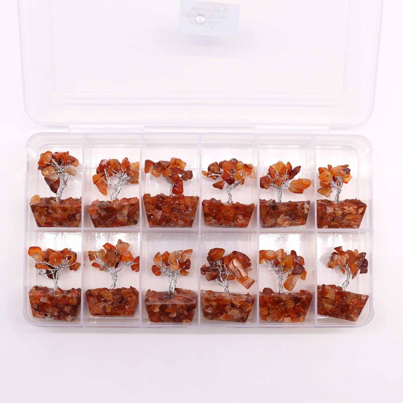 Mini Arbres de Gemmes sur Base d'Orgonite - Cornaline (15 pierres)