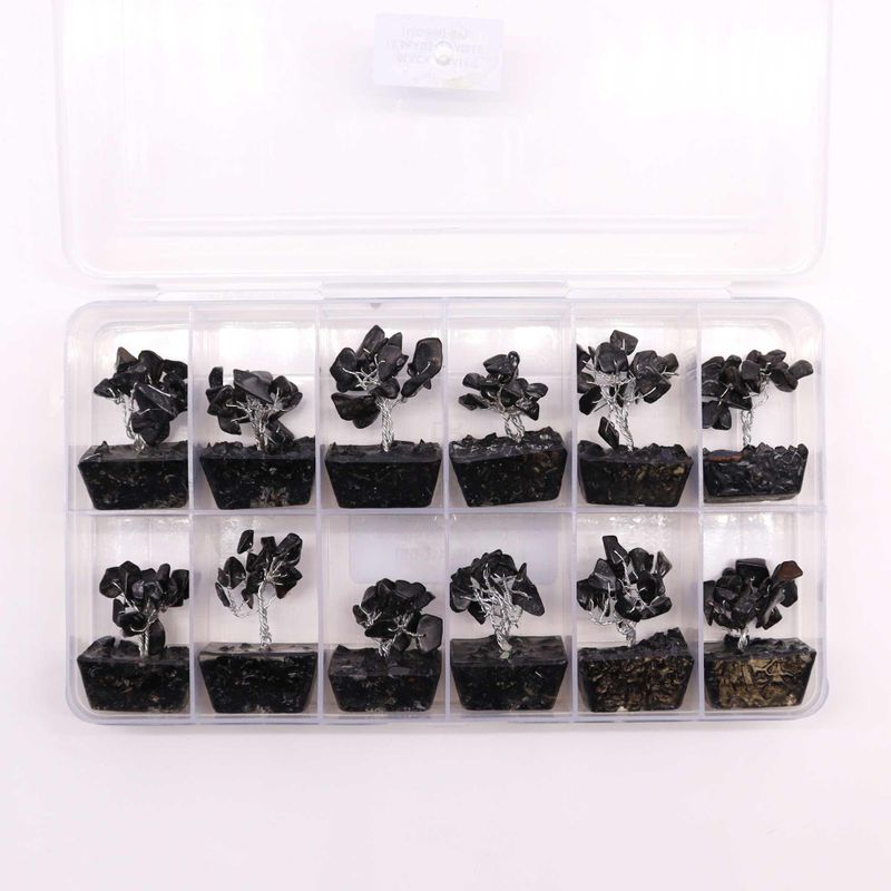 Mini Arbres de Gemmes sur Base d'Orgonite - Agate Noire (15 pierres)