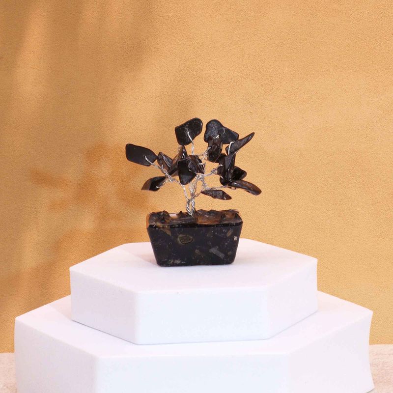 Mini Arbres de Gemmes sur Base d'Orgonite - Agate Noire (15 pierres)