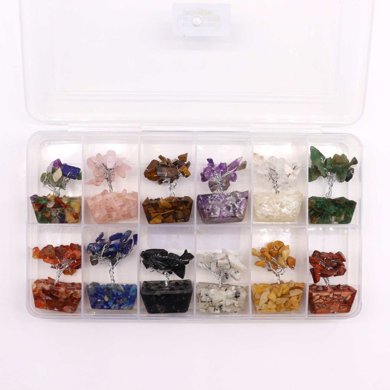 Mini Arbres de Gemmes sur Base d'Orgonite - Mélange Assorti (15 pierres)