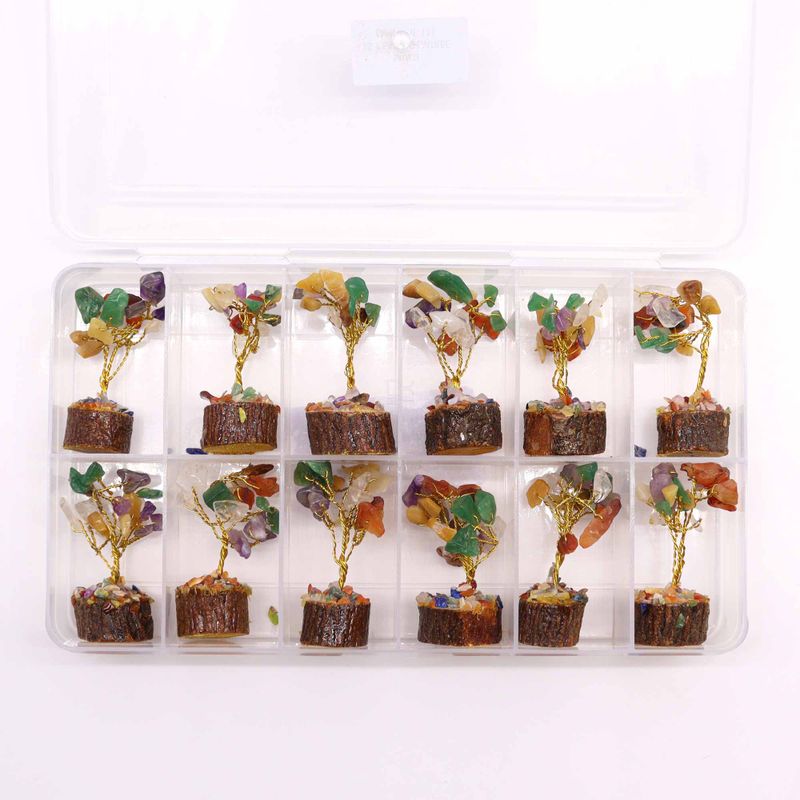 Mini Arbres de Gemmes sur Base en Bois - Multi Pierres (15 pierres)