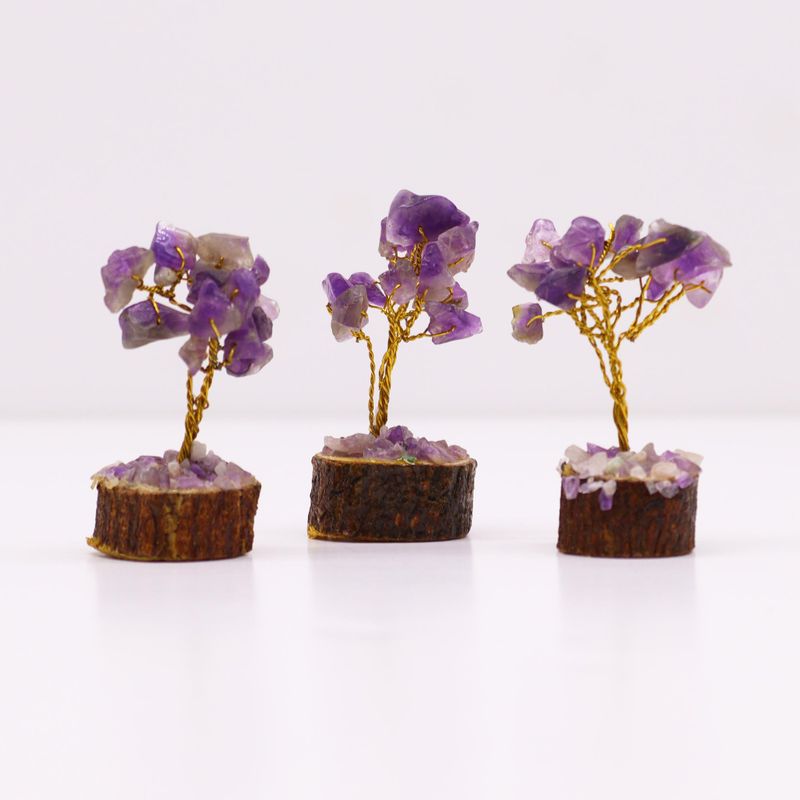 Mini Arbres de Gemmes sur Base en Bois - Améthyste (15 pierres)