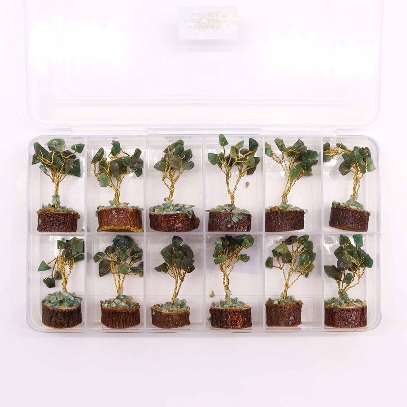 Mini Arbres de Gemmes sur Base en Bois - Aventurine Verte (15 pierres)