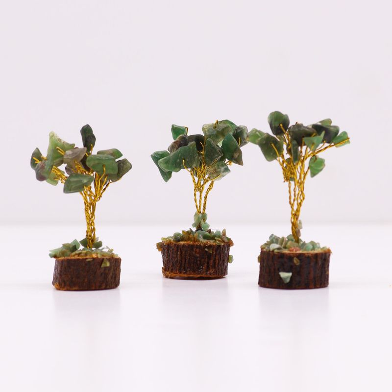 Mini Arbres de Gemmes sur Base en Bois - Aventurine Verte (15 pierres)