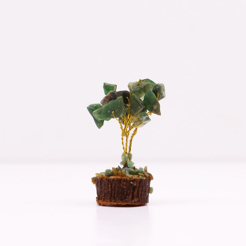 Mini Arbres de Gemmes sur Base en Bois - Aventurine Verte (15 pierres)