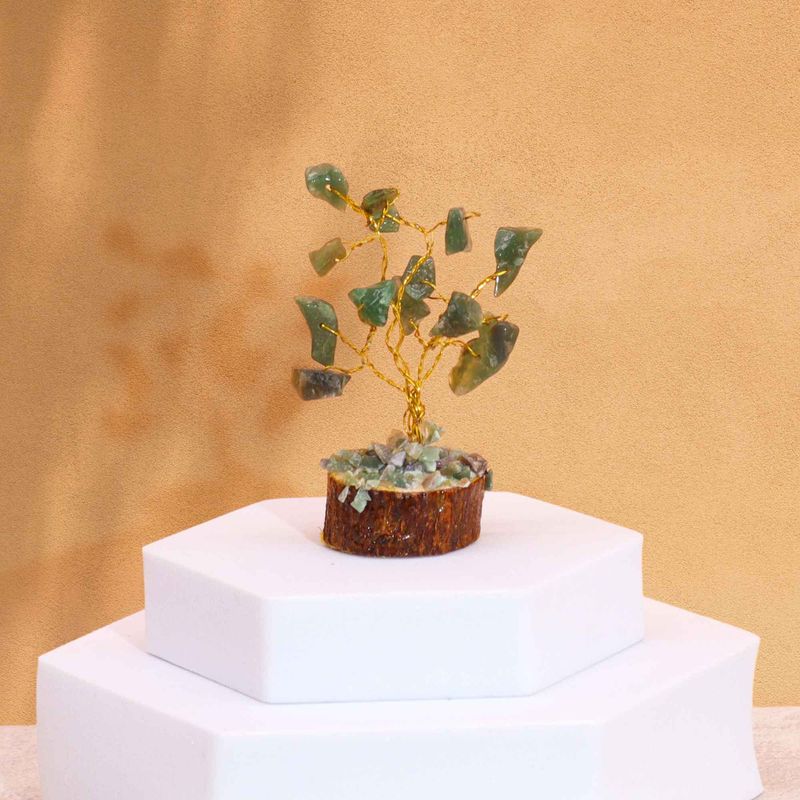 Mini Arbres de Gemmes sur Base en Bois - Aventurine Verte (15 pierres)