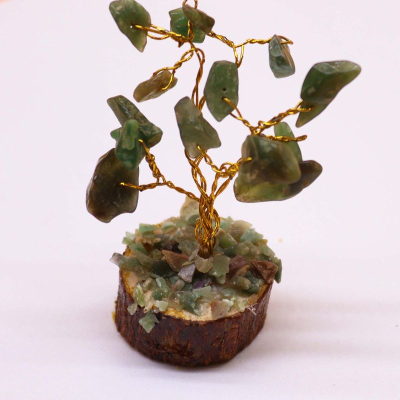 Mini Arbres de Gemmes sur Base en Bois - Aventurine Verte (15 pierres)