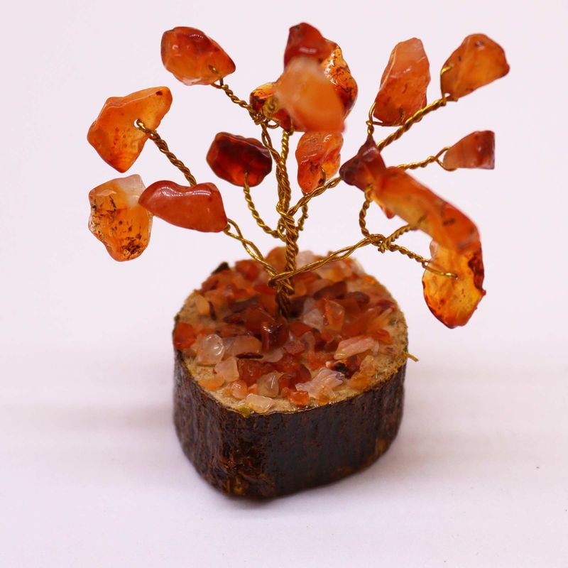 Mini Arbres de Gemmes sur Base en Bois - Cornaline (15 pierres)