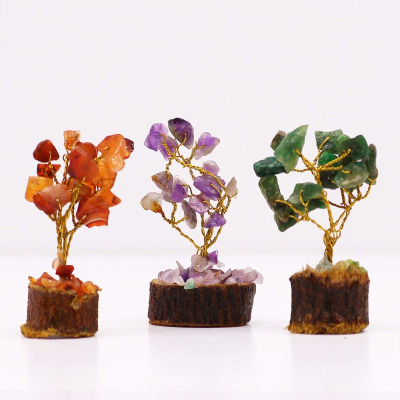 Mini Arbres de Gemmes sur Base en Bois - Mélange Assorti (15 pierres)