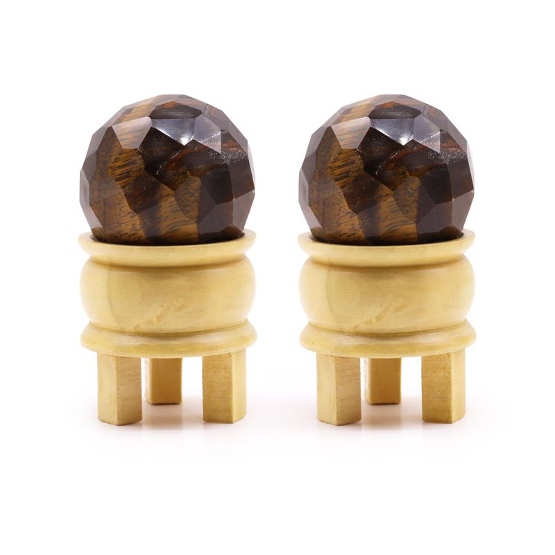 Boule de Guérison à Facettes avec Gemmes et Support - Oeil de Tigre