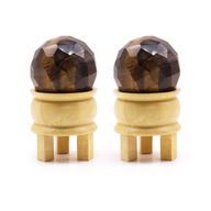 Boule de Guérison à Facettes avec Gemmes et Support - Oeil de Tigre