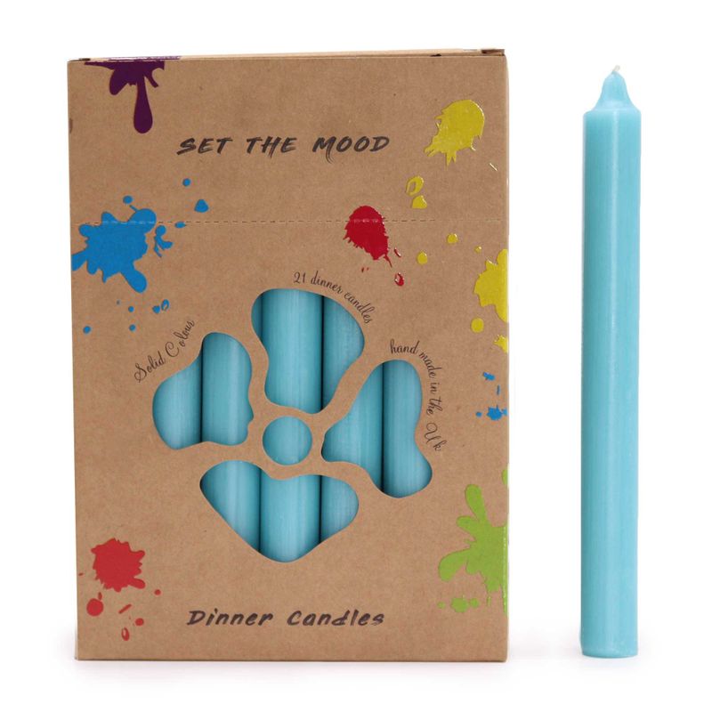 Ensemble de Bougies de Table de Couleur Unie - Paquet de 21 - Bleu Eau