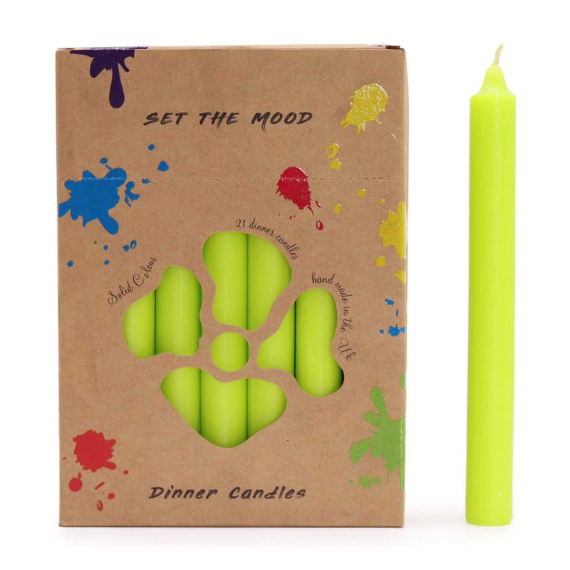 Ensemble de Bougies de Table de Couleur Unie - Paquet de 21 - Vert Citron
