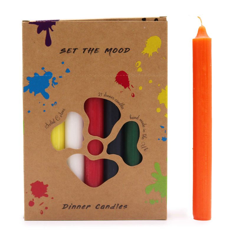 Ensemble de Bougies de Table de Couleur Unie - Paquet de 21 - Mixte de 7 Couleurs