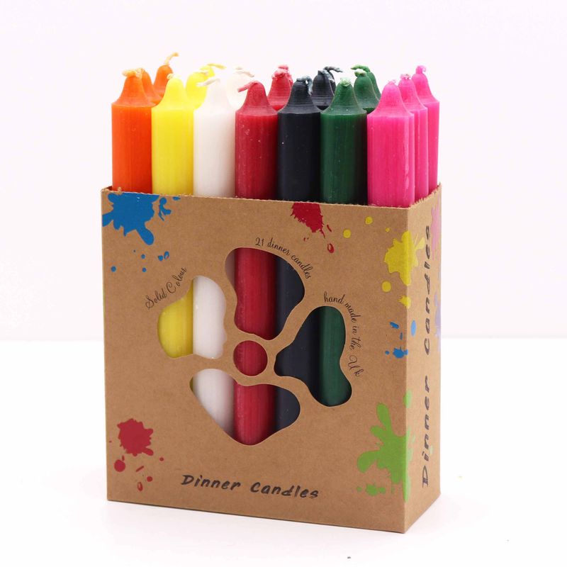 Ensemble de Bougies de Table de Couleur Unie - Paquet de 21 - Mixte de 7 Couleurs