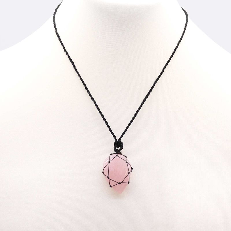 Pendentif en Forme de Larme avec Gemmes Lacées - Quartz Rose