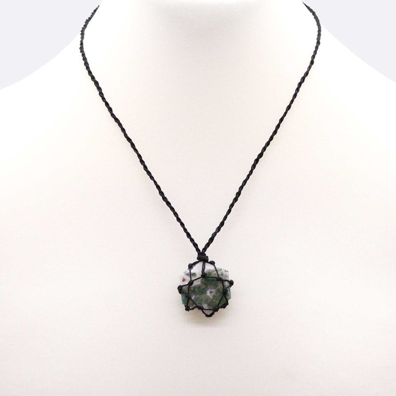 Pendentif Hexagone en Gemmes Lacées - Agate Mousse