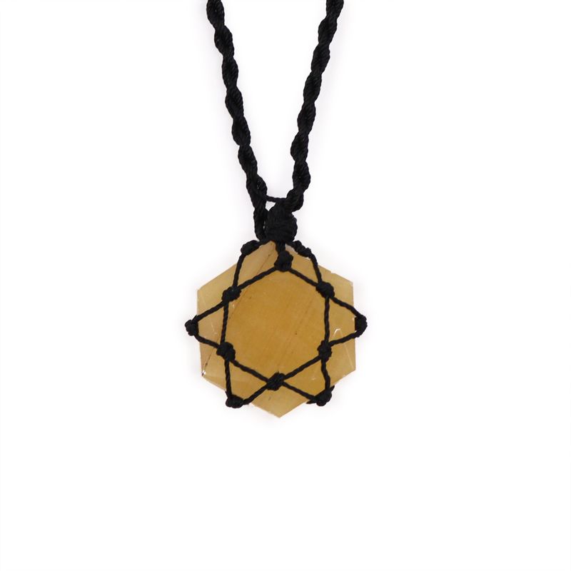 Pendentif Hexagone en Gemmes Lacées - Quartz Jaune