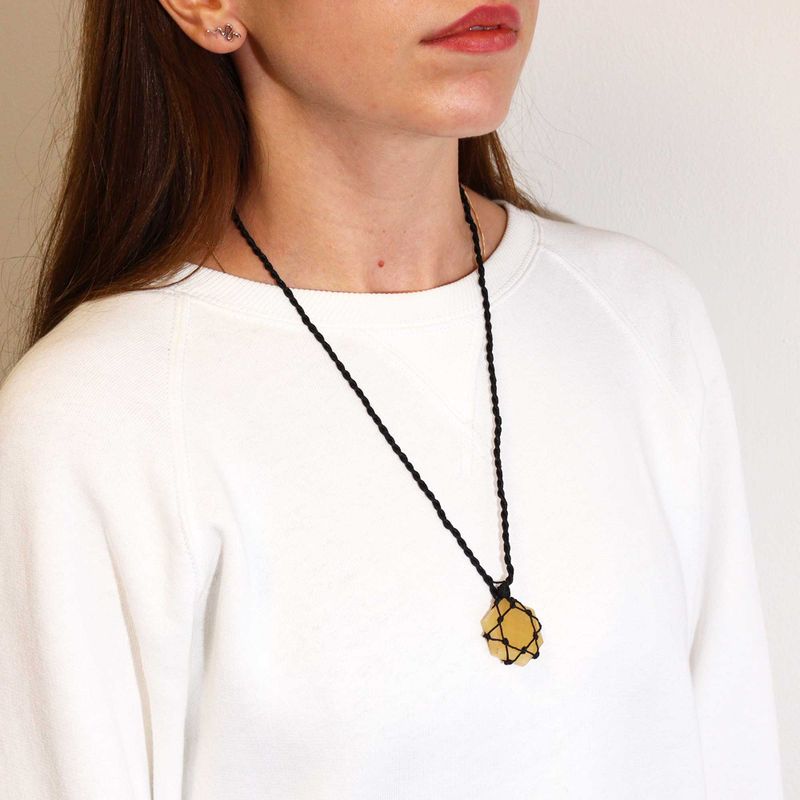 Pendentif Hexagone en Gemmes Lacées - Quartz Jaune