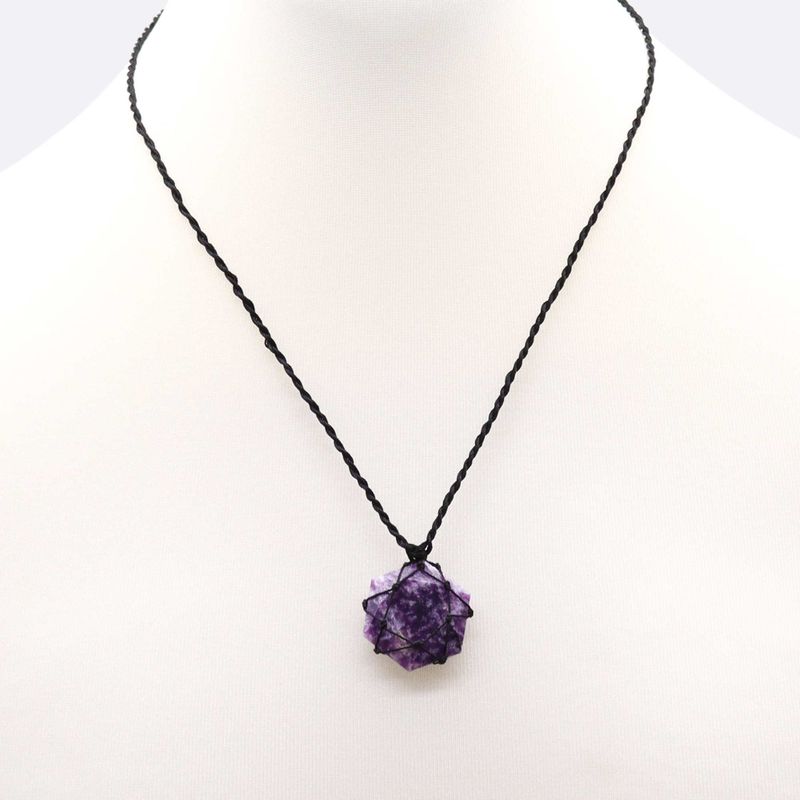 Pendentif Hexagone en Gemmes Lacées - Lépidolite
