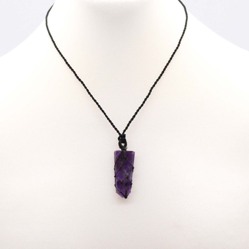 Pendentif à Pointe Plate avec Gemmes Lacées - Améthyste